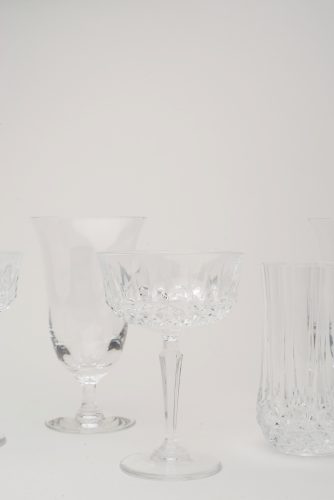 vintage champagne and wine glass wedding rental