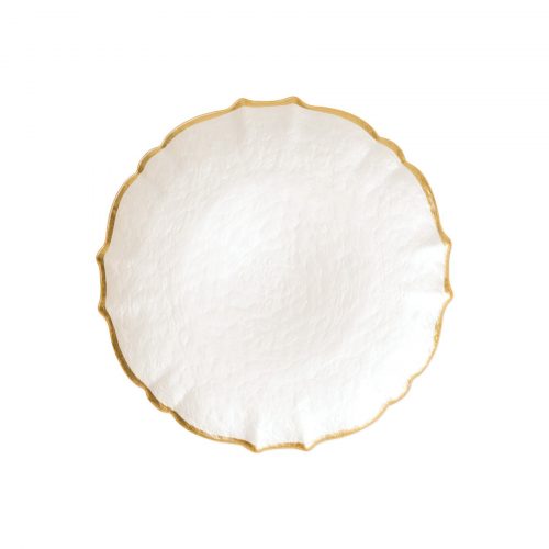 BAROQUE GLASS salad plate in pearl white for rent for weddings and events