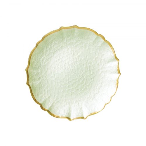 BAROQUE GLASS salad plate in pistachio green for rent for weddings and events