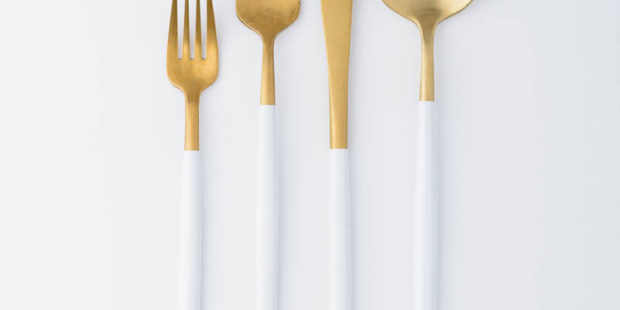 Brushed Gold Dipped White Flatware