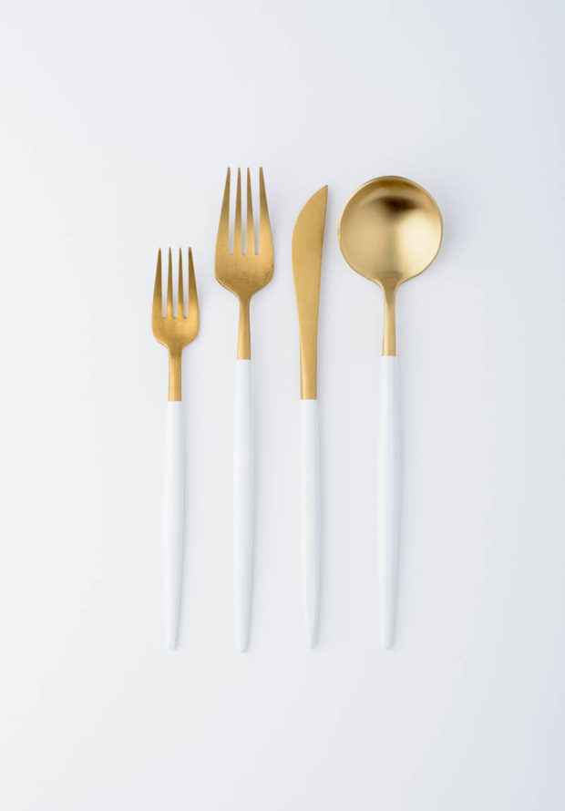 Brushed Gold Dipped White Flatware